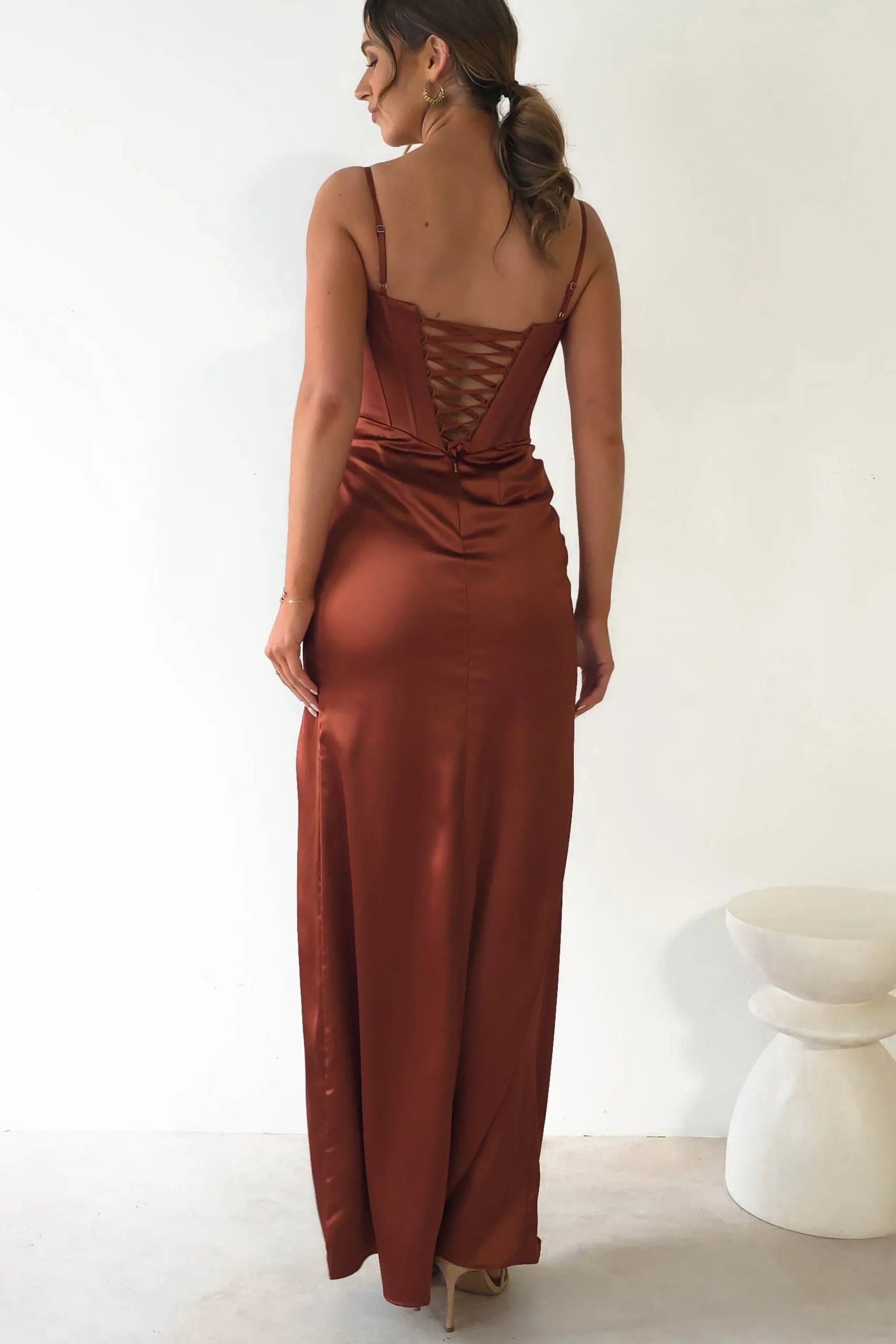 Maja Satin Corset Gown | Rust