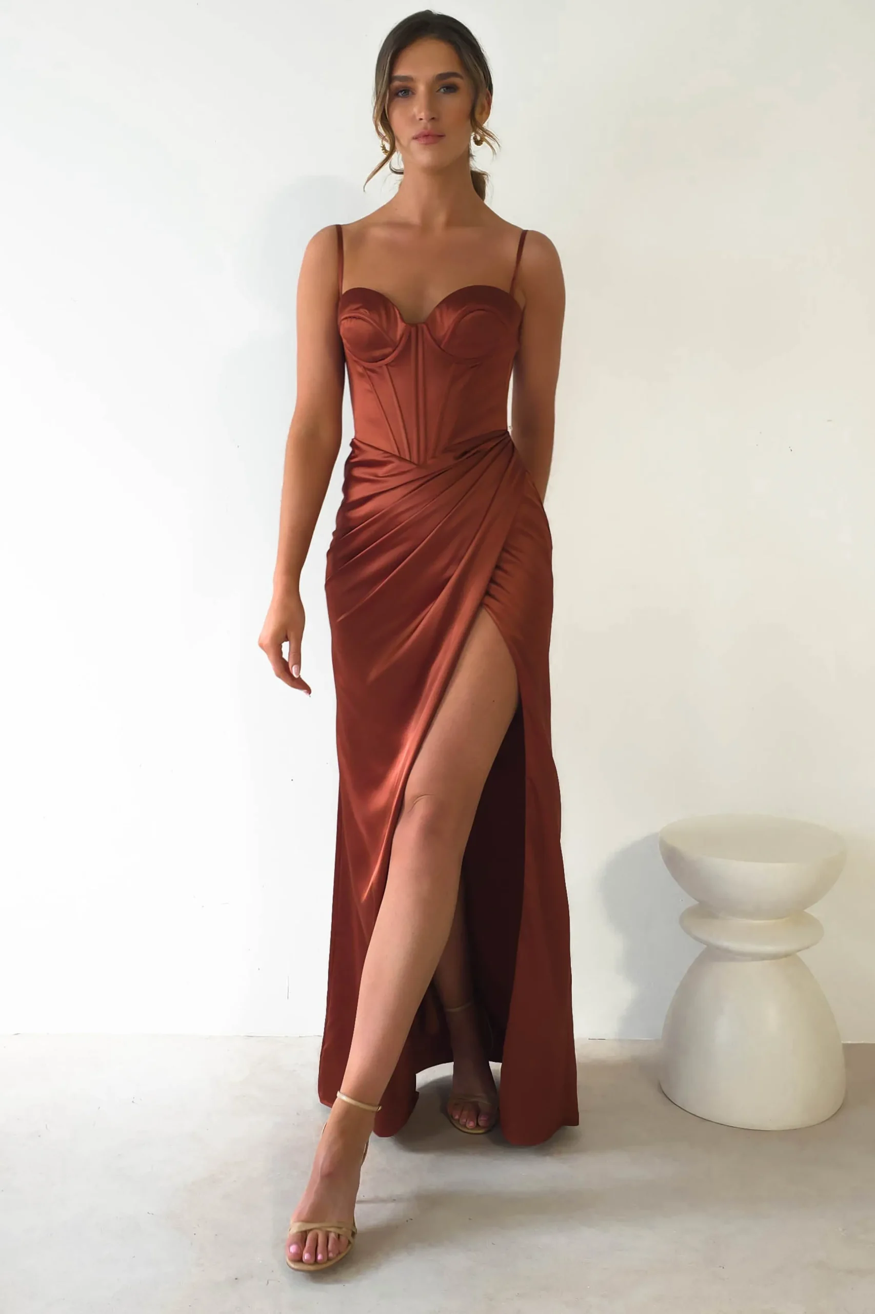 Maja Satin Corset Gown | Rust