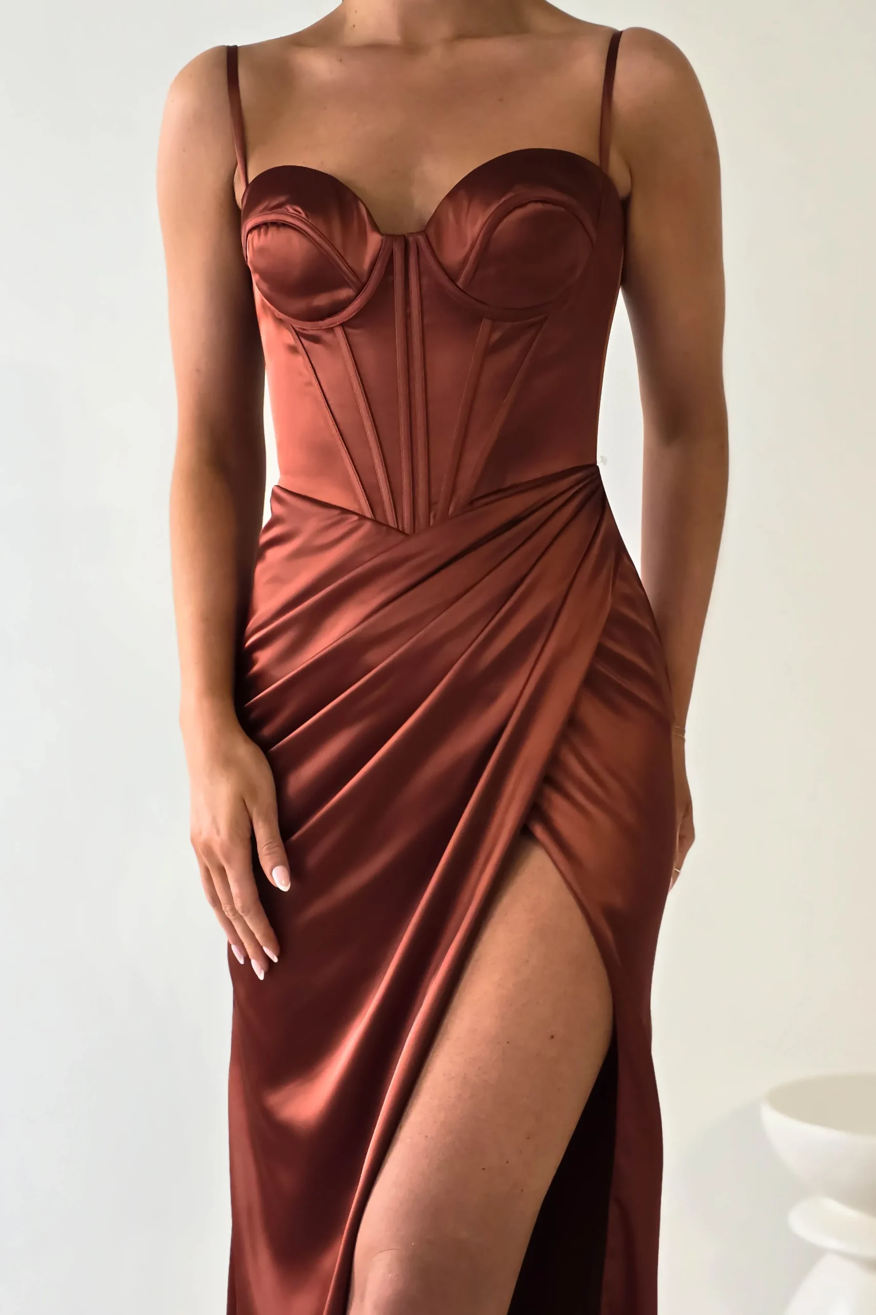 Maja Satin Corset Gown | Rust