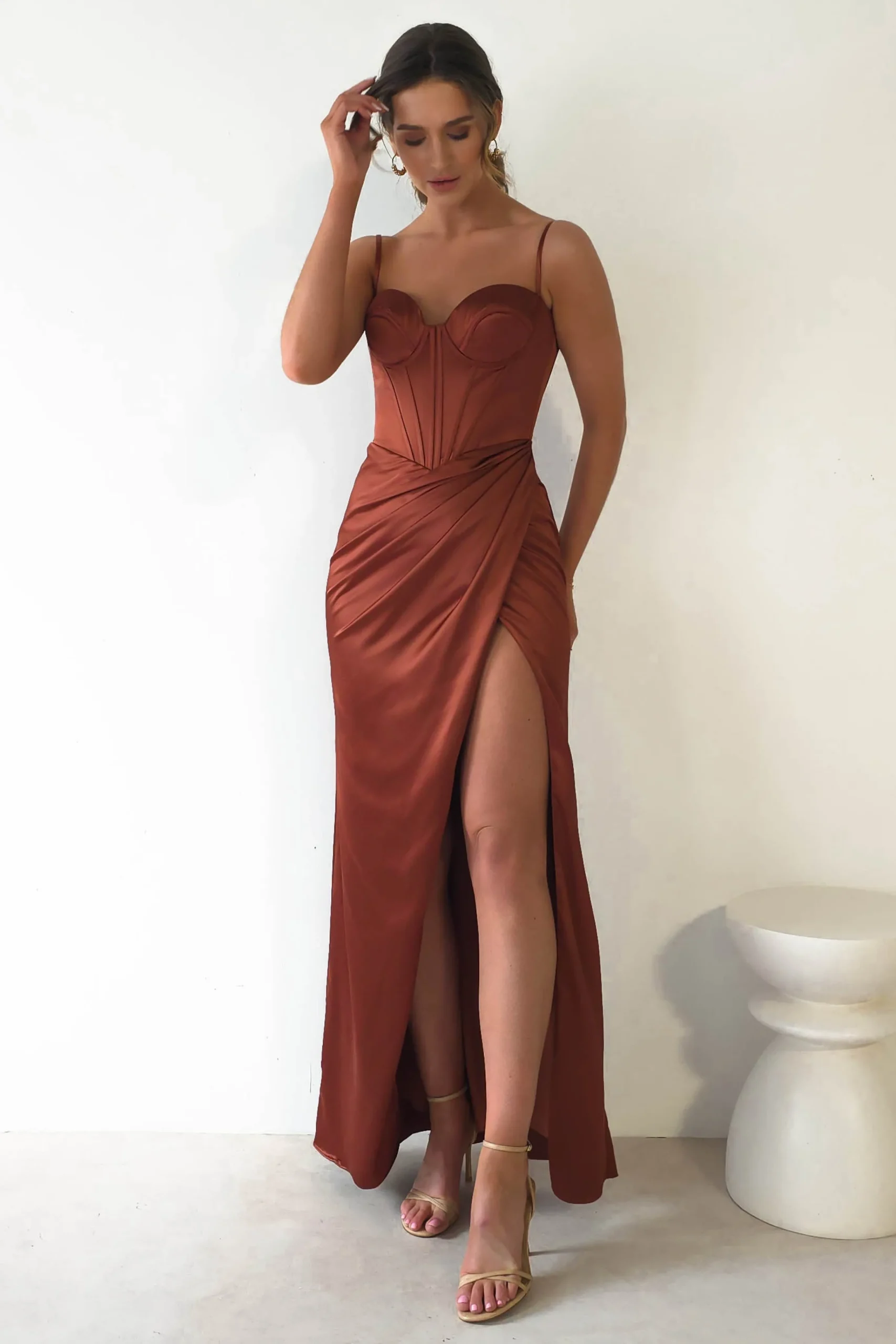 Maja Satin Corset Gown | Rust