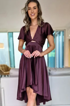 Maleri Satin Midi Dress | Chocolate