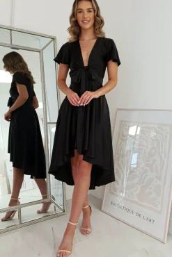 Maleri Satin Midi Dress | Black