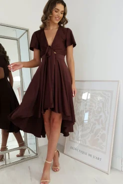 Maleri Satin Midi Dress | Chocolate