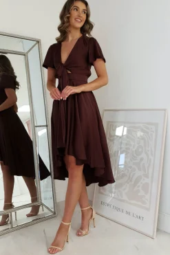 Maleri Satin Midi Dress | Chocolate