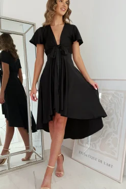Maleri Satin Midi Dress | Black