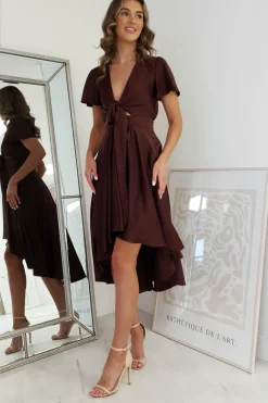 Maleri Satin Midi Dress | Chocolate