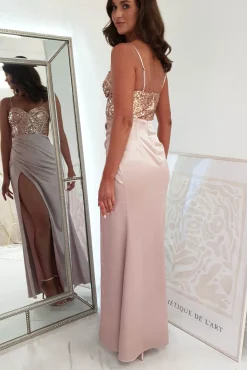 Margaux Satin Corset Maxi Dress | Rose Gold