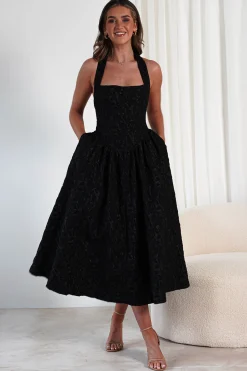 Margot Textured Midaxi Dress | Black