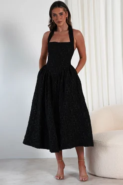 Margot Textured Midaxi Dress | Black