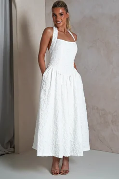 Margot Textured Midaxi Dress | White