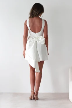 Maria Pearl Bow Detail Mini Dress | White