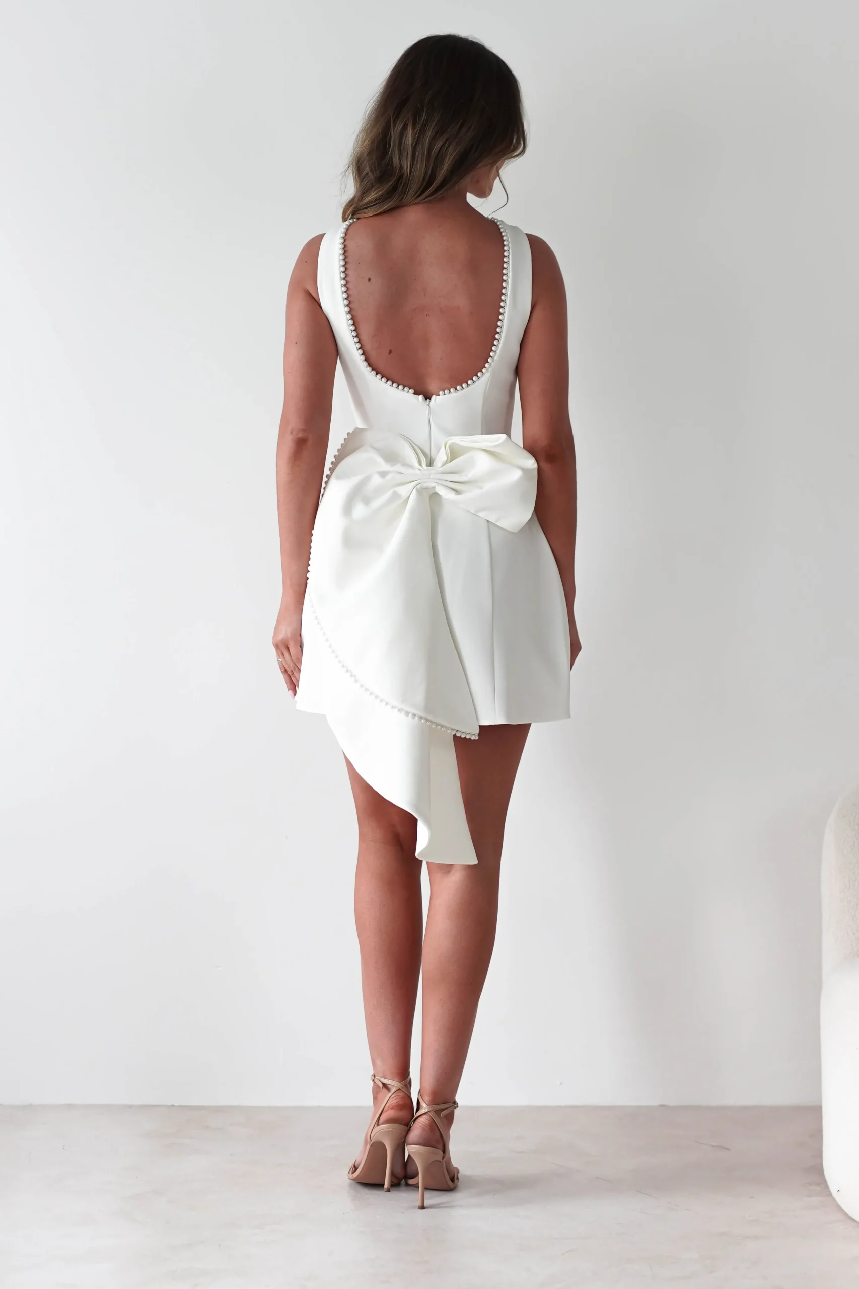 Maria Pearl Bow Detail Mini Dress | White