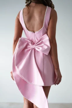 Maria Pearl Bow Detail Mini Dress | Pink