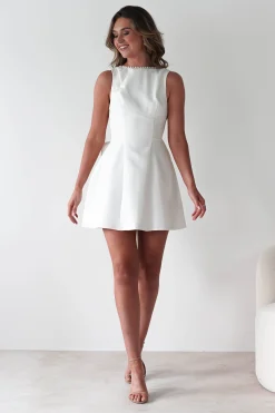 Maria Pearl Bow Detail Mini Dress | White