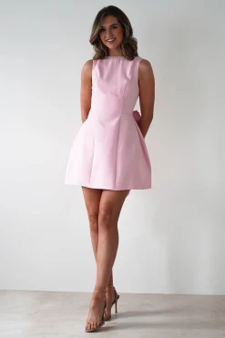 Maria Pearl Bow Detail Mini Dress | Pink