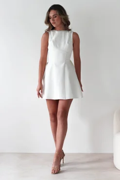 Maria Pearl Bow Detail Mini Dress | White