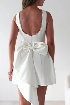 Maria Pearl Bow Detail Mini Dress | White