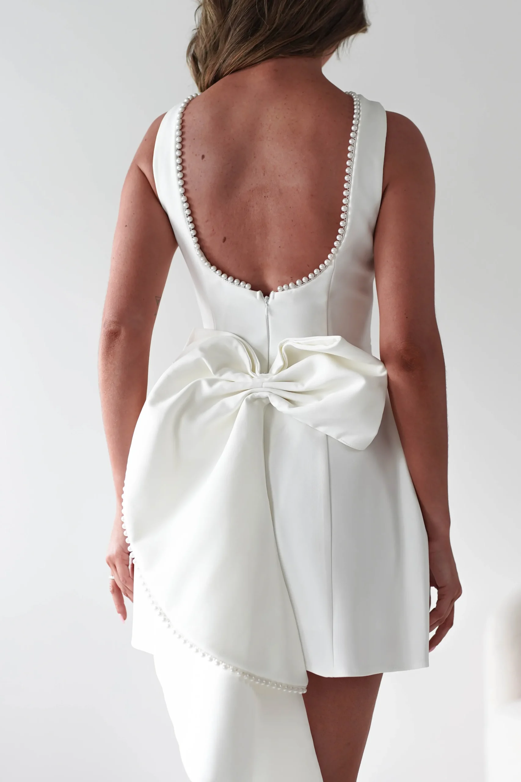 Maria Pearl Bow Detail Mini Dress | White