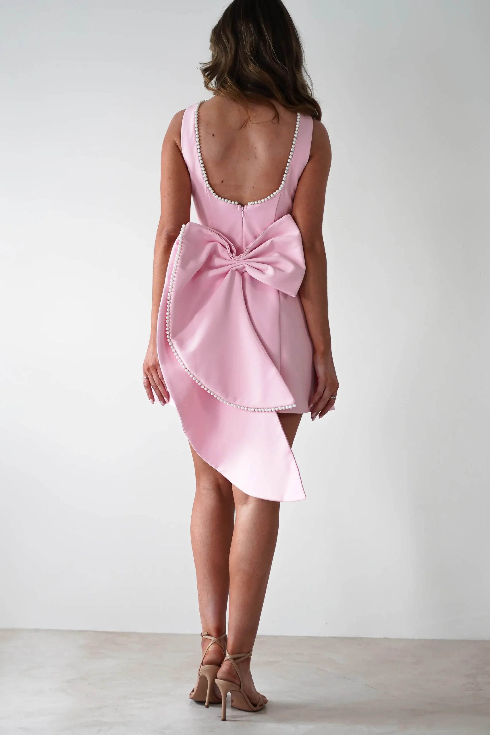 Maria Pearl Bow Detail Mini Dress | Pink