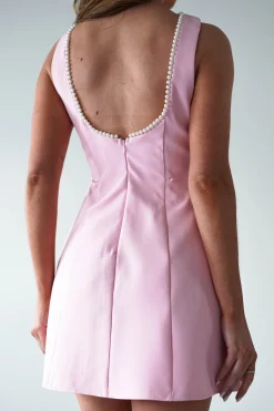 Maria Pearl Bow Detail Mini Dress | Pink