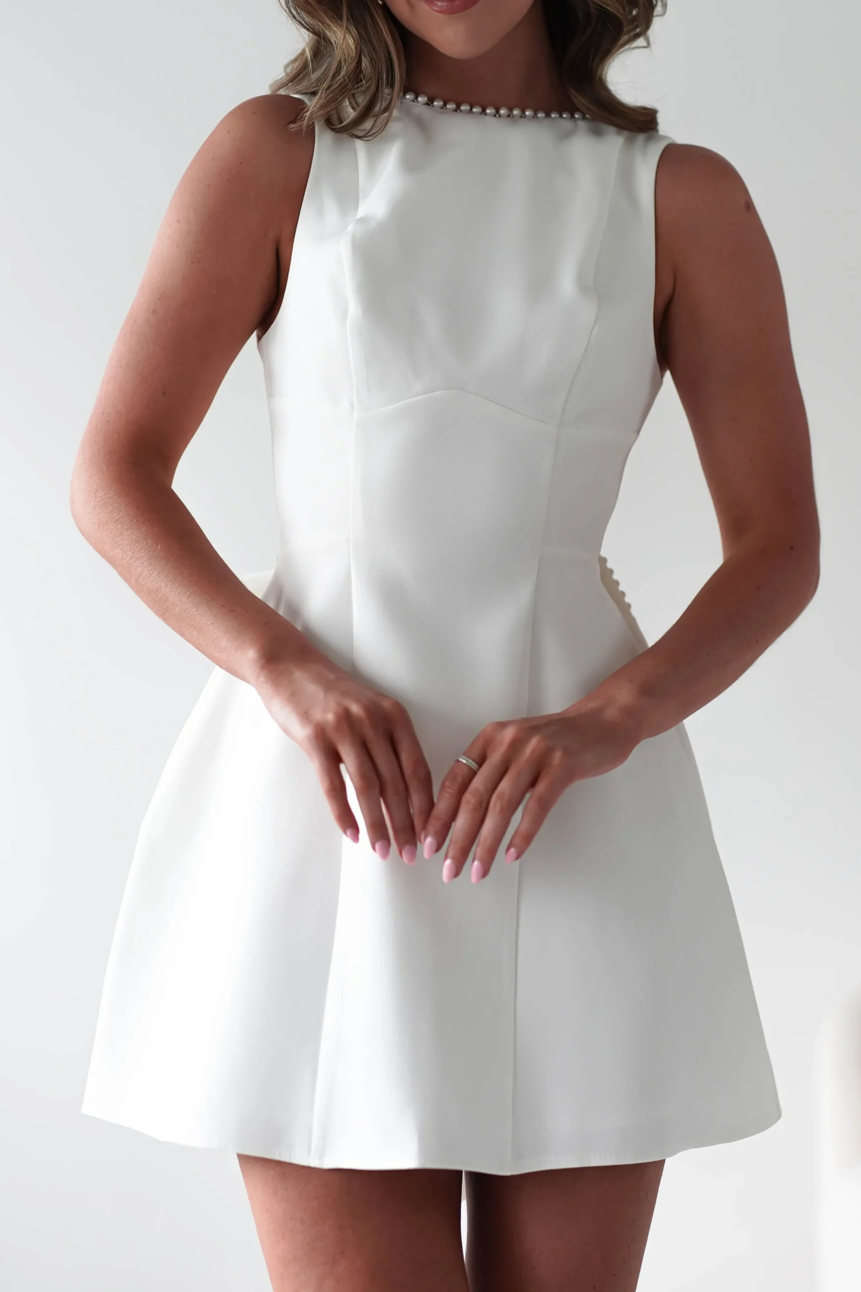 Maria Pearl Bow Detail Mini Dress | White