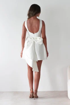 Maria Pearl Bow Detail Mini Dress | White