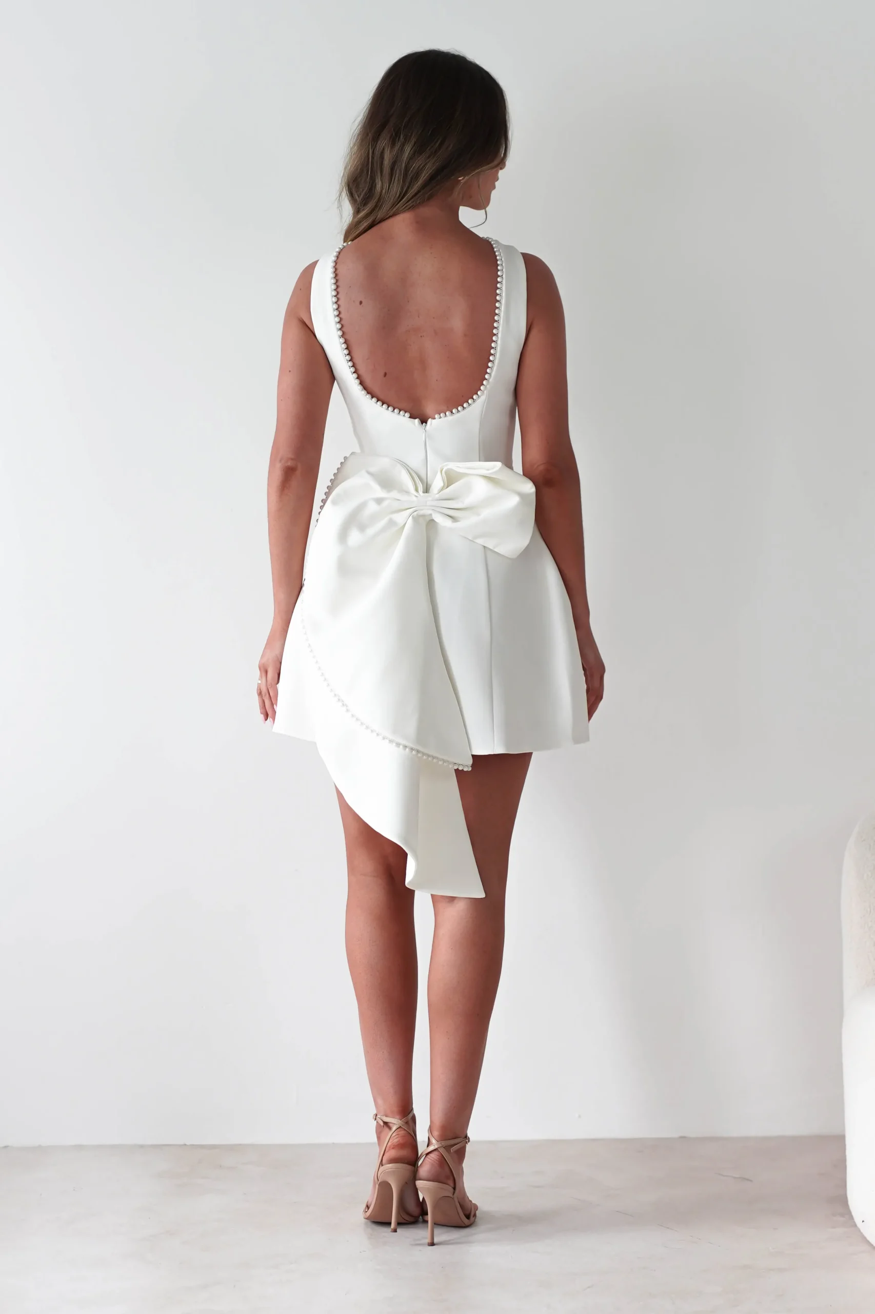 Maria Pearl Bow Detail Mini Dress | White