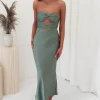 Marlini Strapless Cut Out Midi Dress | Olive