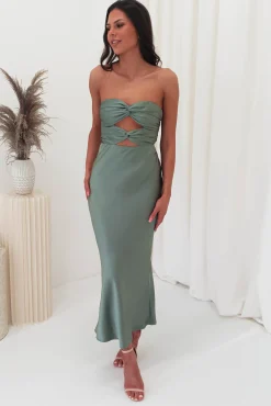 Marlini Strapless Cut Out Midi Dress | Olive