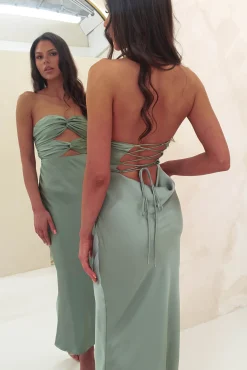 Marlini Strapless Cut Out Midi Dress | Olive