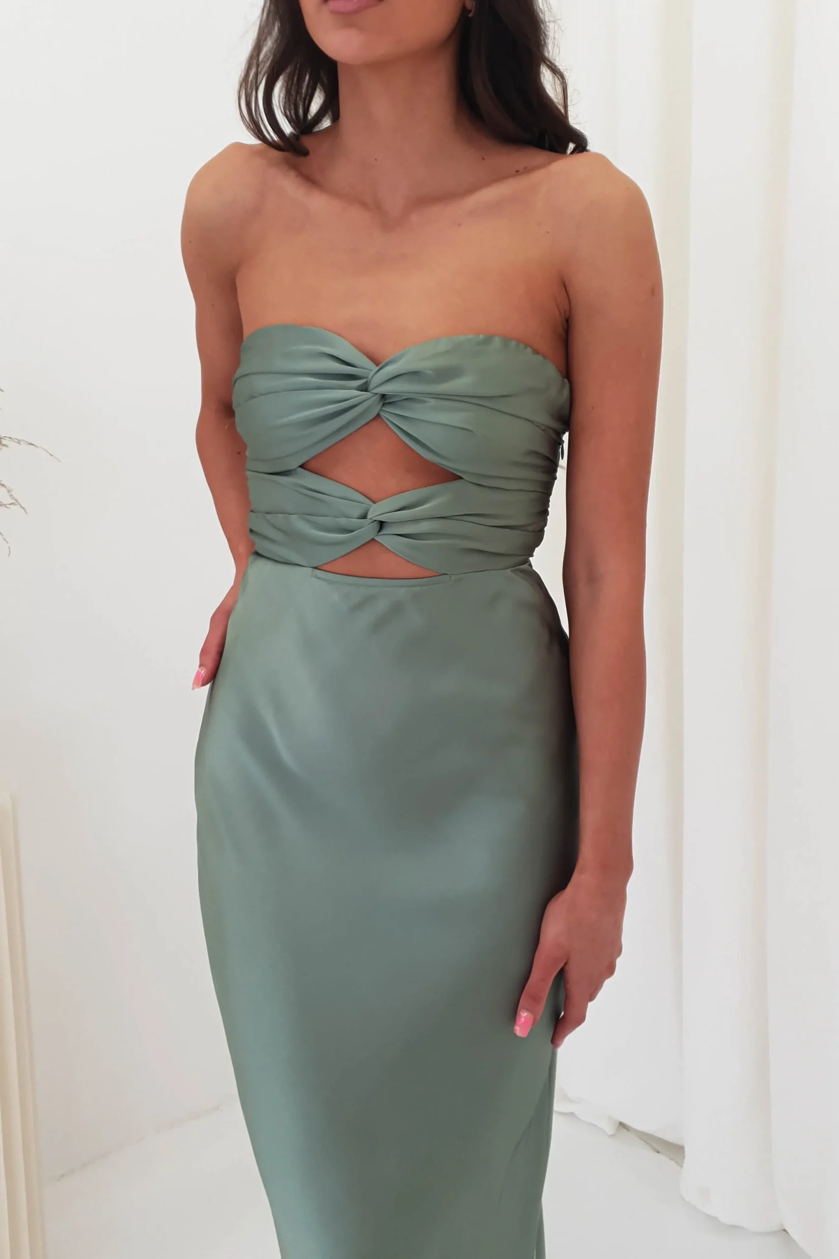 Marlini Strapless Cut Out Midi Dress | Olive