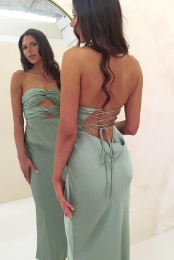Marlini Strapless Cut Out Midi Dress | Olive