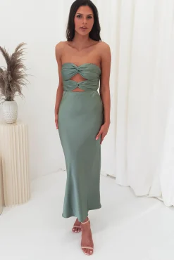 Marlini Strapless Cut Out Midi Dress | Olive