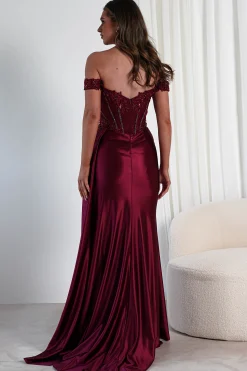 Marsela Lace Bodice Gown | Burgundy