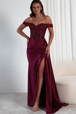 Marsela Lace Bodice Gown | Burgundy
