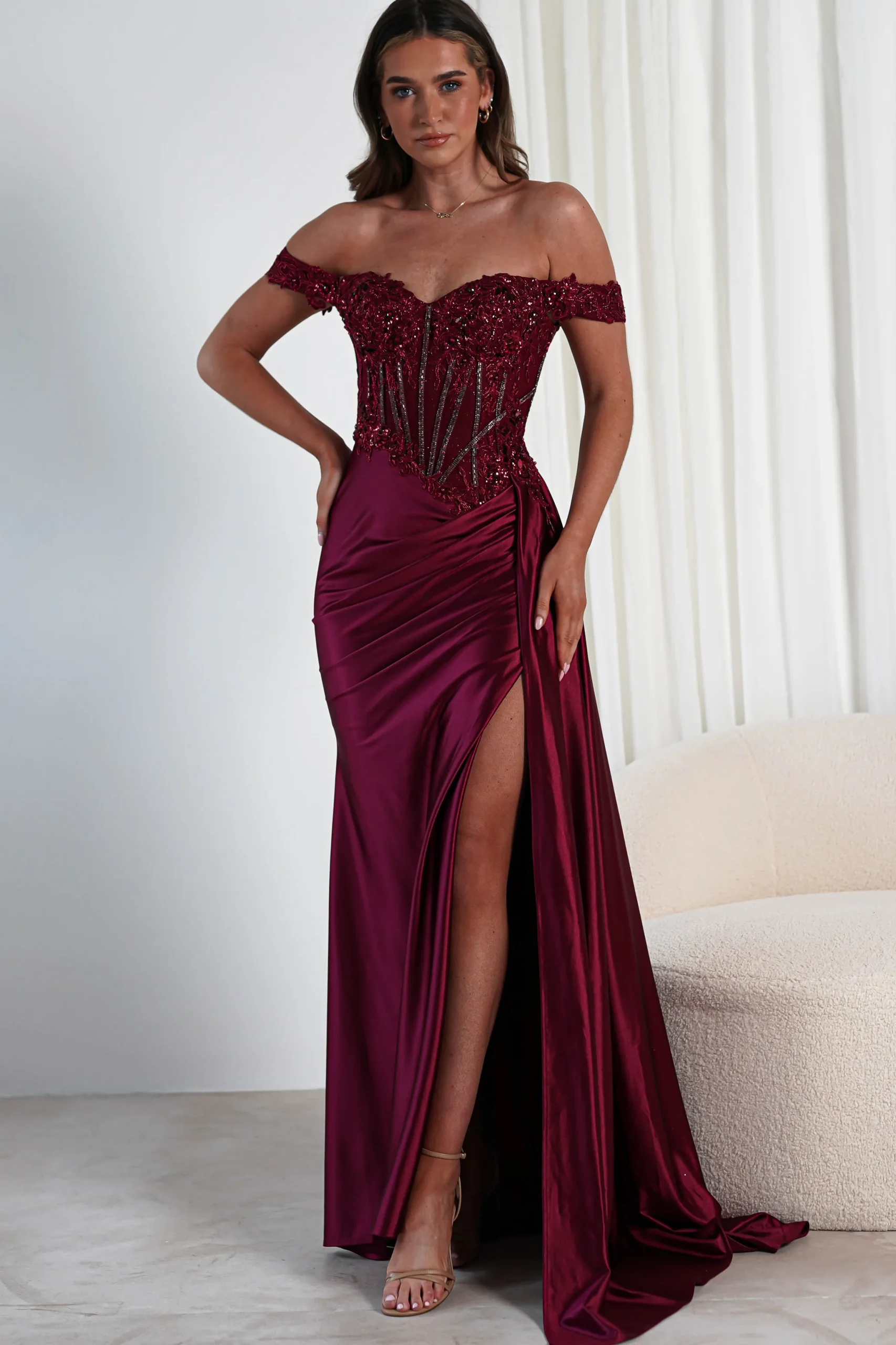 Marsela Lace Bodice Gown | Burgundy