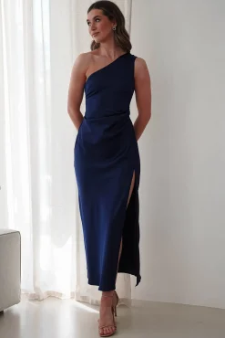 Meera Soft Matte Satin Midaxi Dress | Navy
