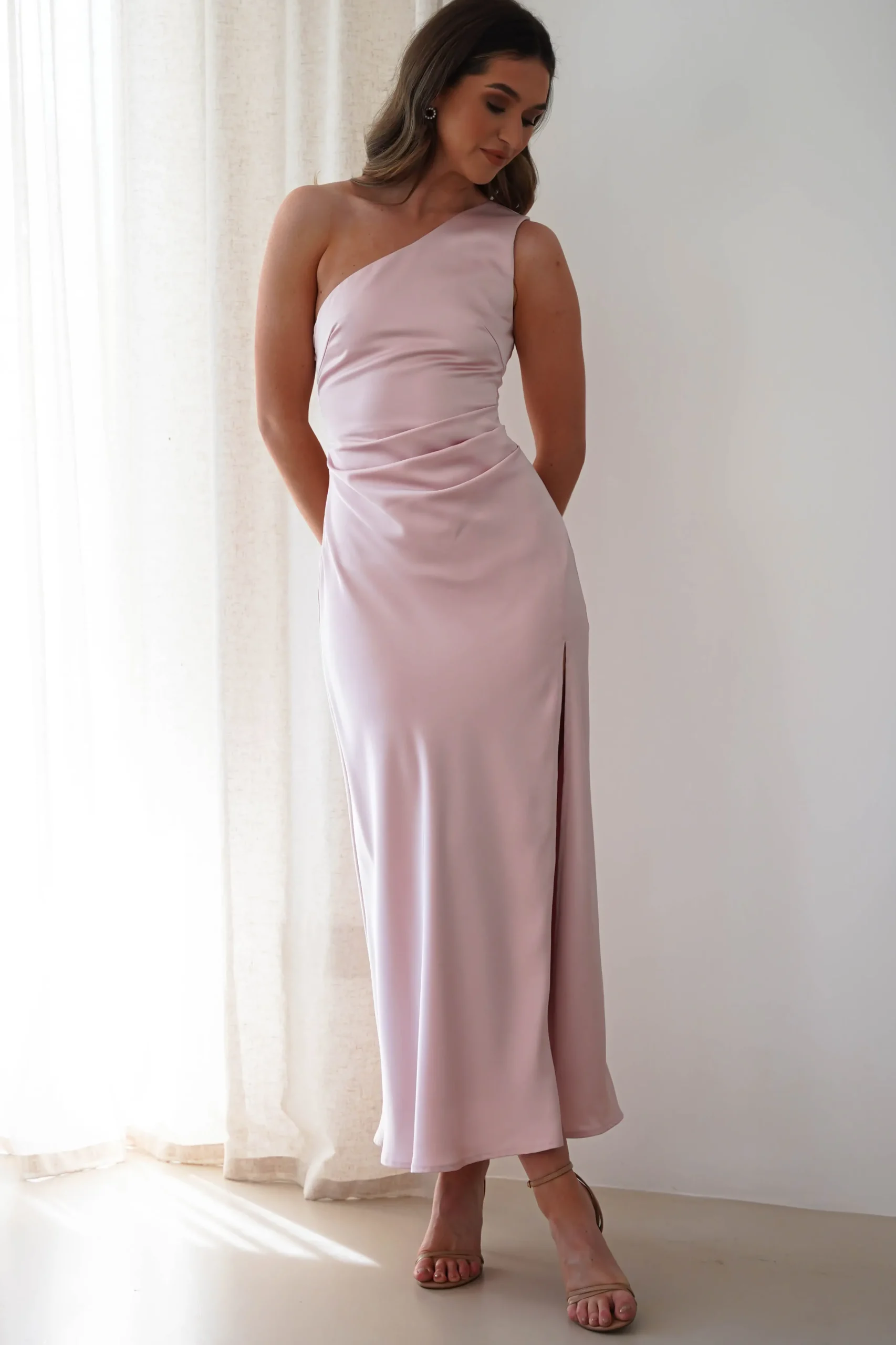 Meera Soft Matte Satin Midaxi Dress | Blush Pink