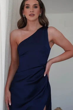 Meera Soft Matte Satin Midaxi Dress | Navy
