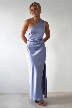 Meera Soft Matte Satin Midaxi Dress | Periwinkle Blue