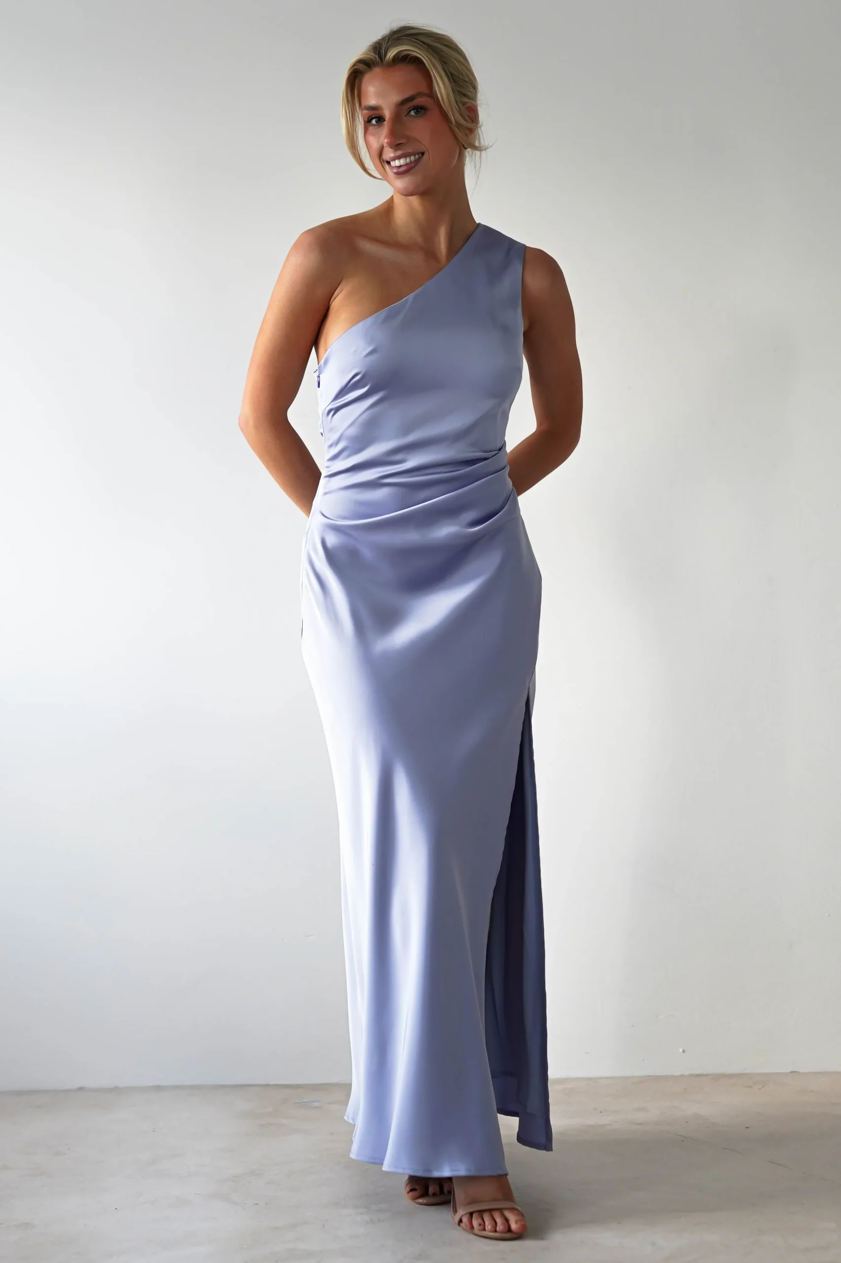 Meera Soft Matte Satin Midaxi Dress | Periwinkle Blue