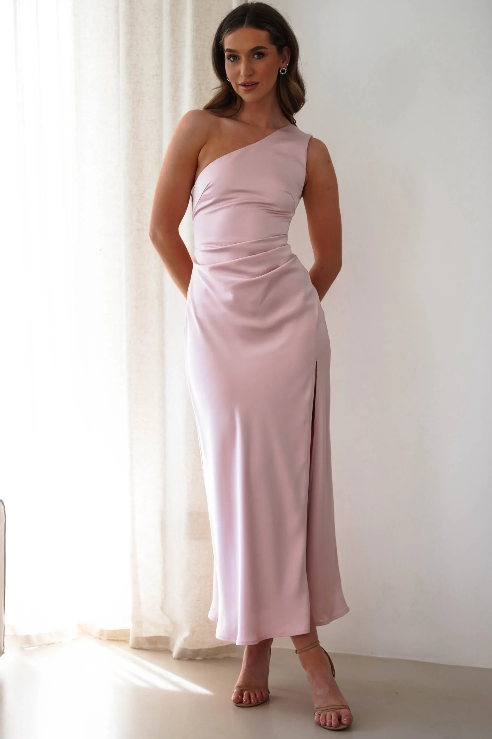 Meera Soft Matte Satin Midaxi Dress | Blush Pink