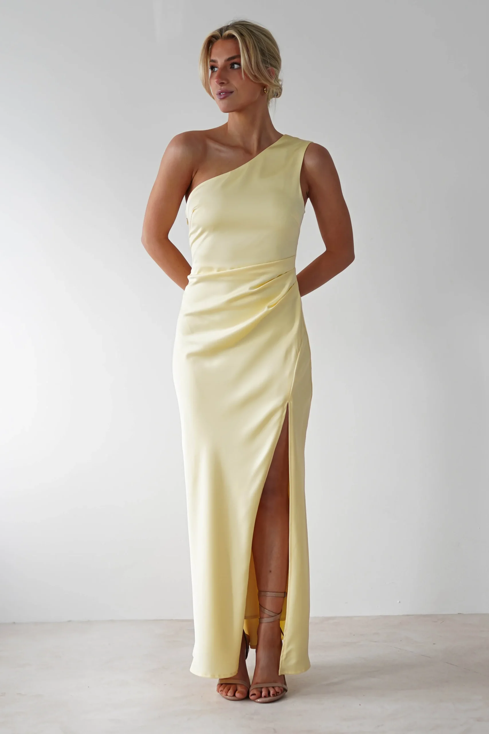 Meera Soft Matte Satin Midaxi Dress | Yellow