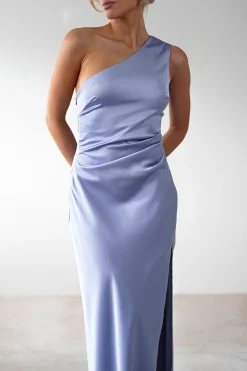Meera Soft Matte Satin Midaxi Dress | Periwinkle Blue