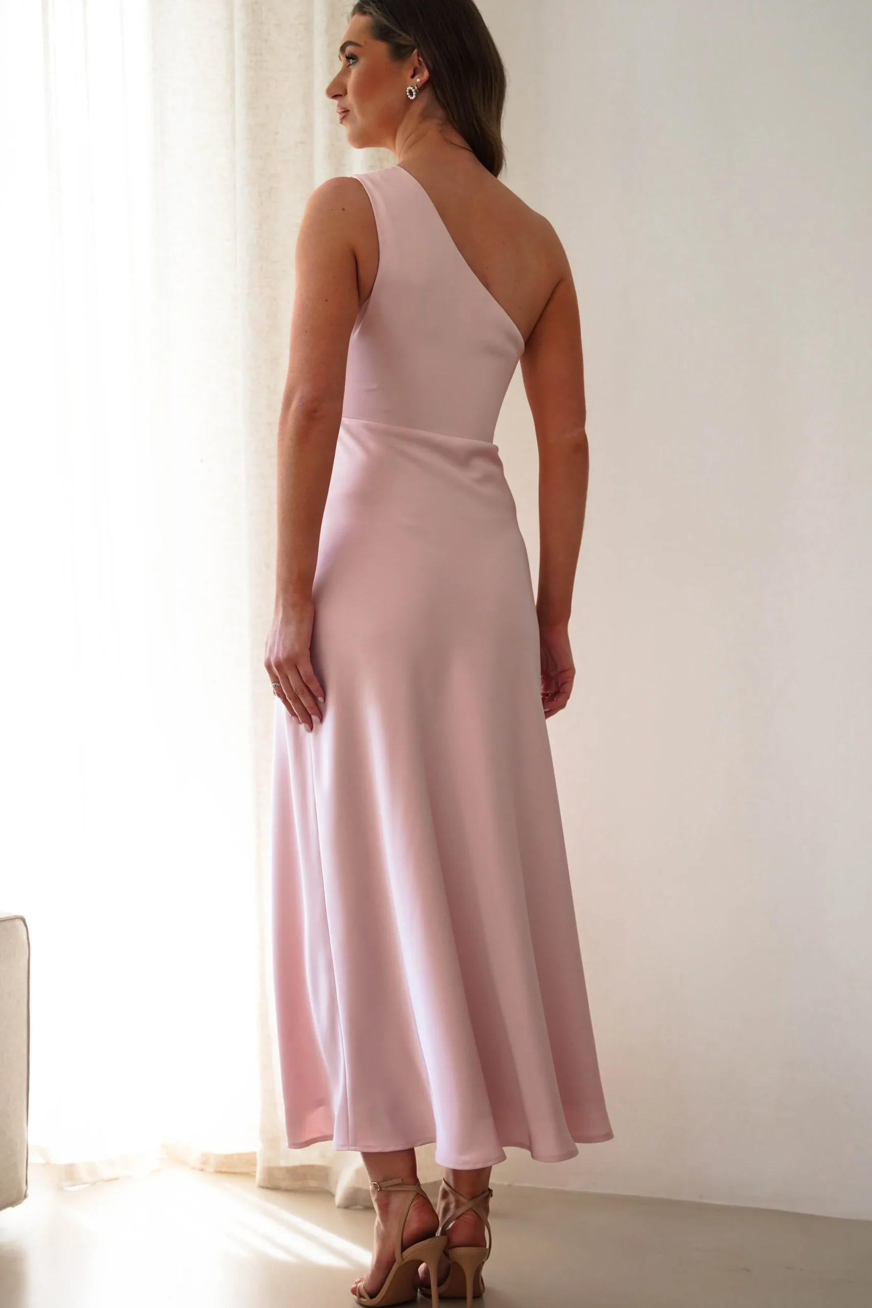 Meera Soft Matte Satin Midaxi Dress | Blush Pink