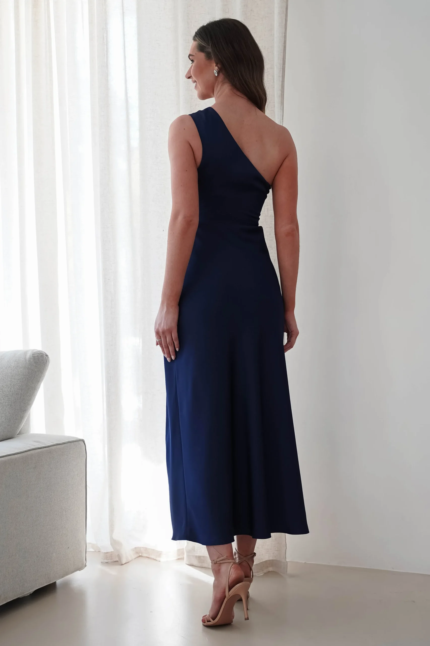 Meera Soft Matte Satin Midaxi Dress | Navy