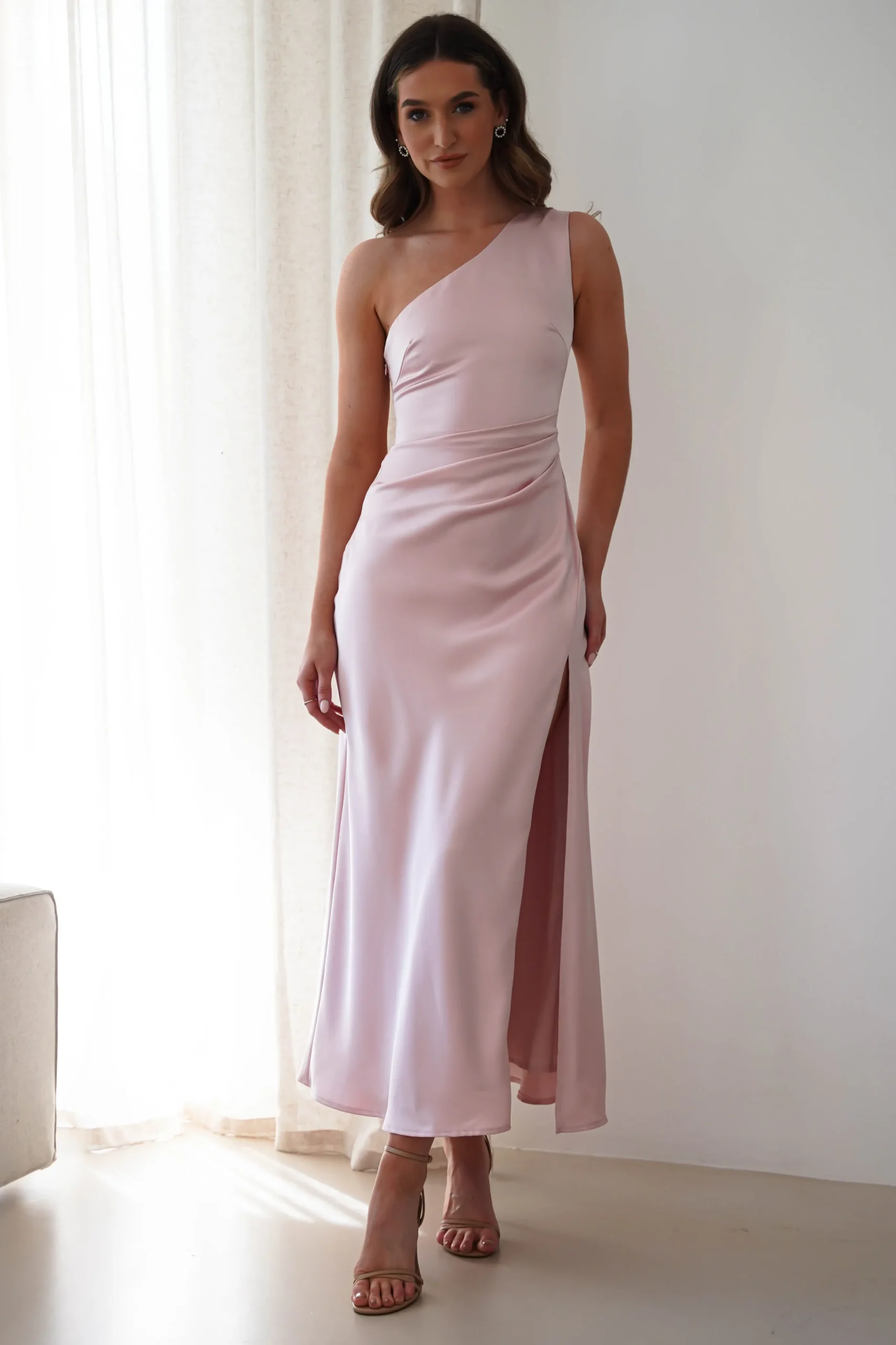 Meera Soft Matte Satin Midaxi Dress | Blush Pink