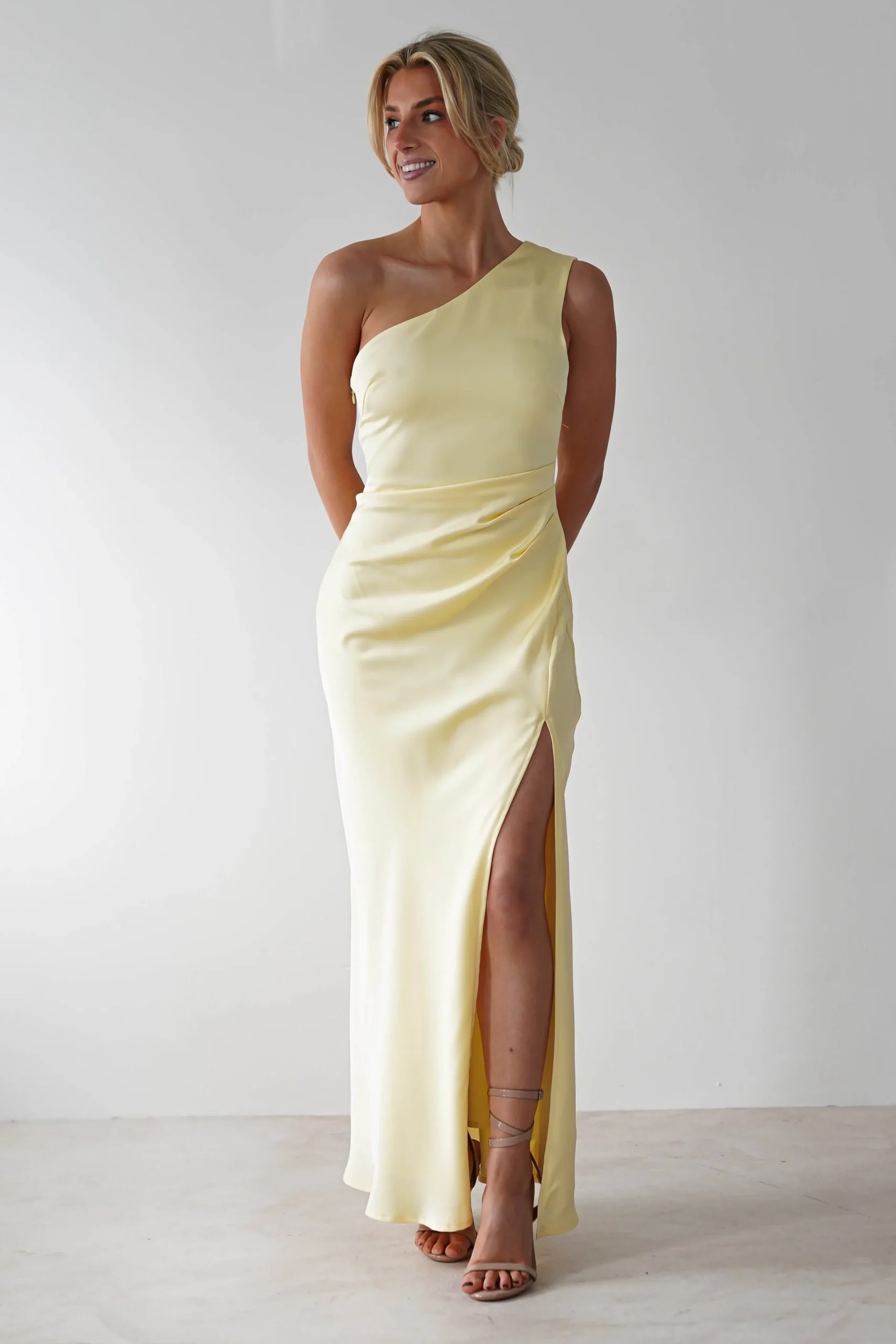 Meera Soft Matte Satin Midaxi Dress | Yellow