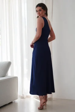 Meera Soft Matte Satin Midaxi Dress | Navy
