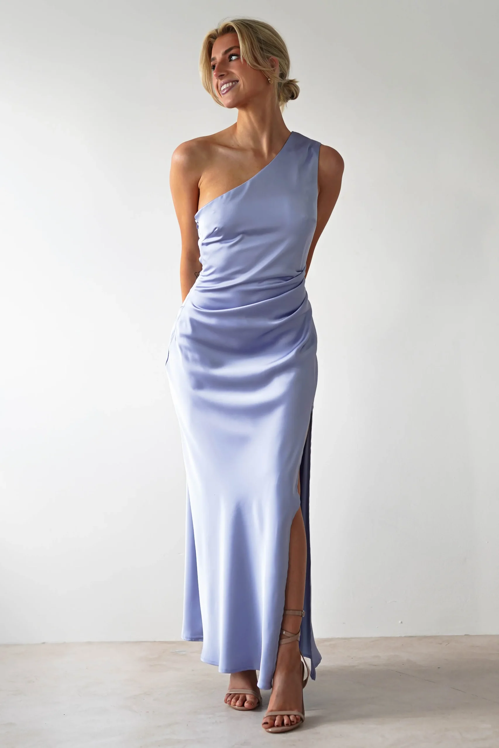 Meera Soft Matte Satin Midaxi Dress | Periwinkle Blue